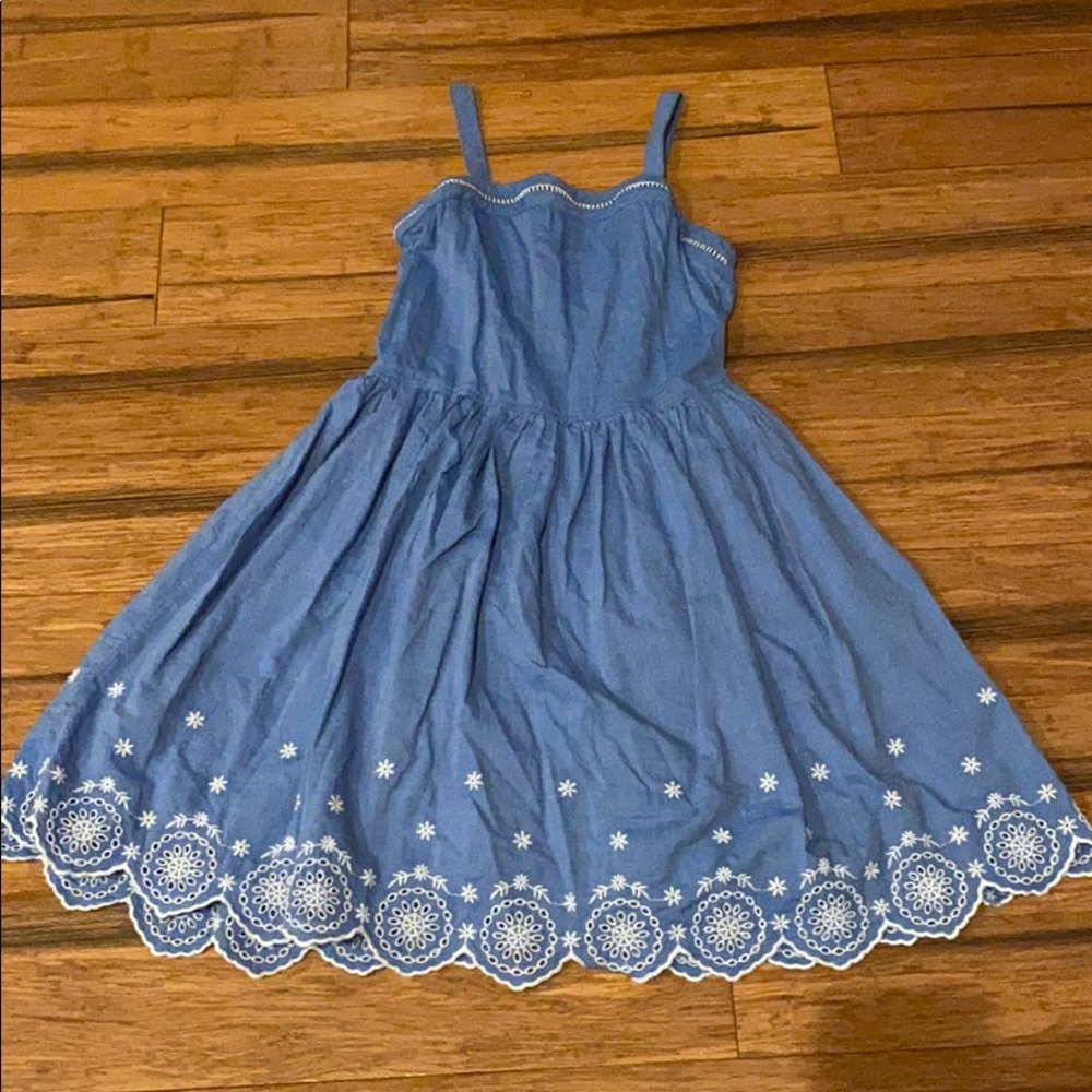 Children’s cat and jack blue and whit dress  14/16
